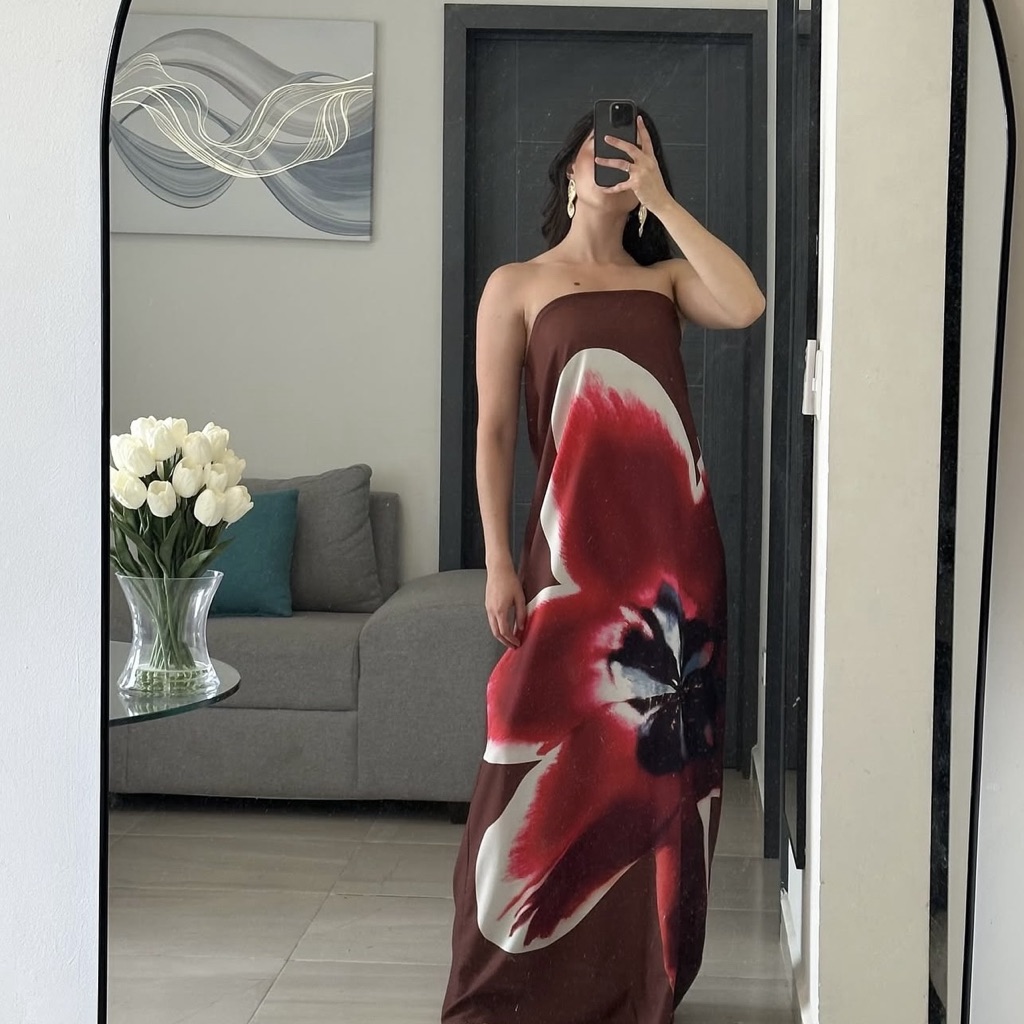 Sexy Elegant Strapless Floral Print Maxi Dress